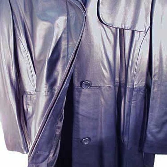 COAT, LAMB LEATHER, BOD AND CHRISTENSEN, TAGS ON, MISSES 12, NAVY, MID CALF - Picture 7 of 7